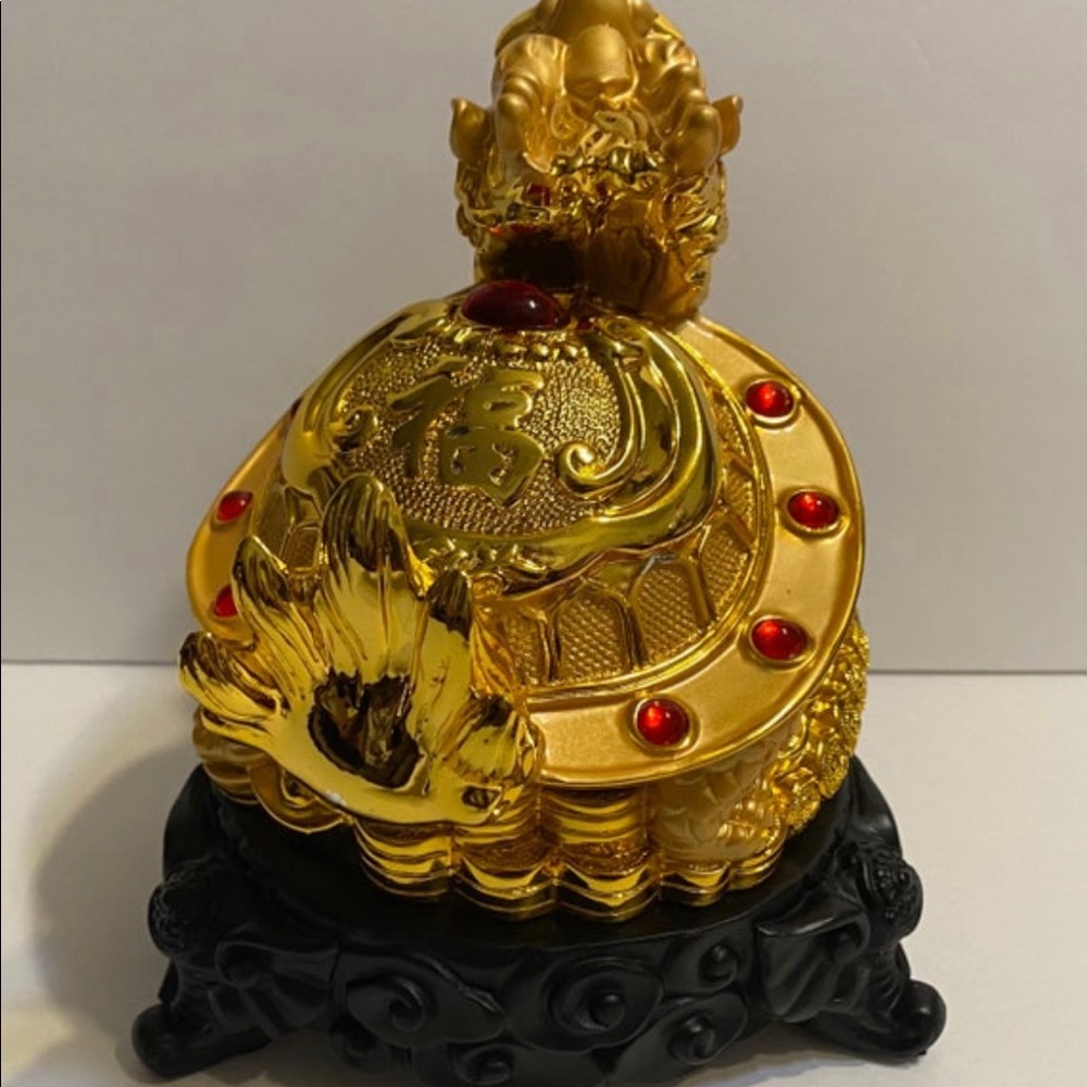 Gold Dragon Turtle Tortoise Statue With Base 8” - Picture 8 of 8